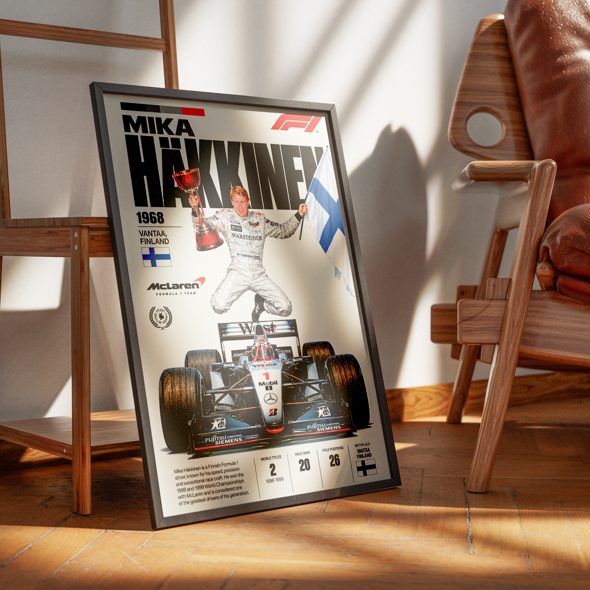 Mika Hakkinen Flying Finn Formula 1 world champion poster by 98types