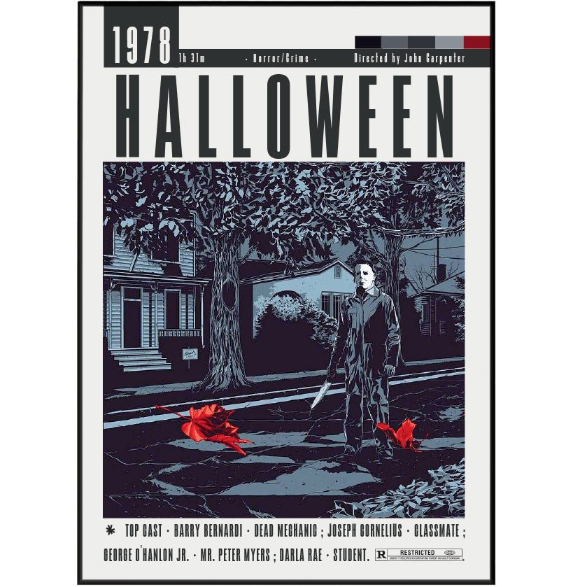 Halloween 1978 horror film poster — John Carpenter Michael Myers Jamie Lee Curtis Haddonfield wall art print UK
