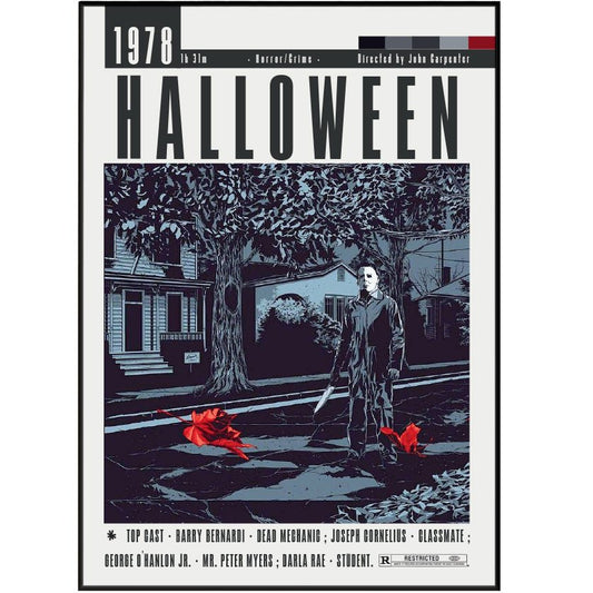 Halloween 1978 horror film poster — John Carpenter Michael Myers Jamie Lee Curtis Haddonfield wall art print UK
