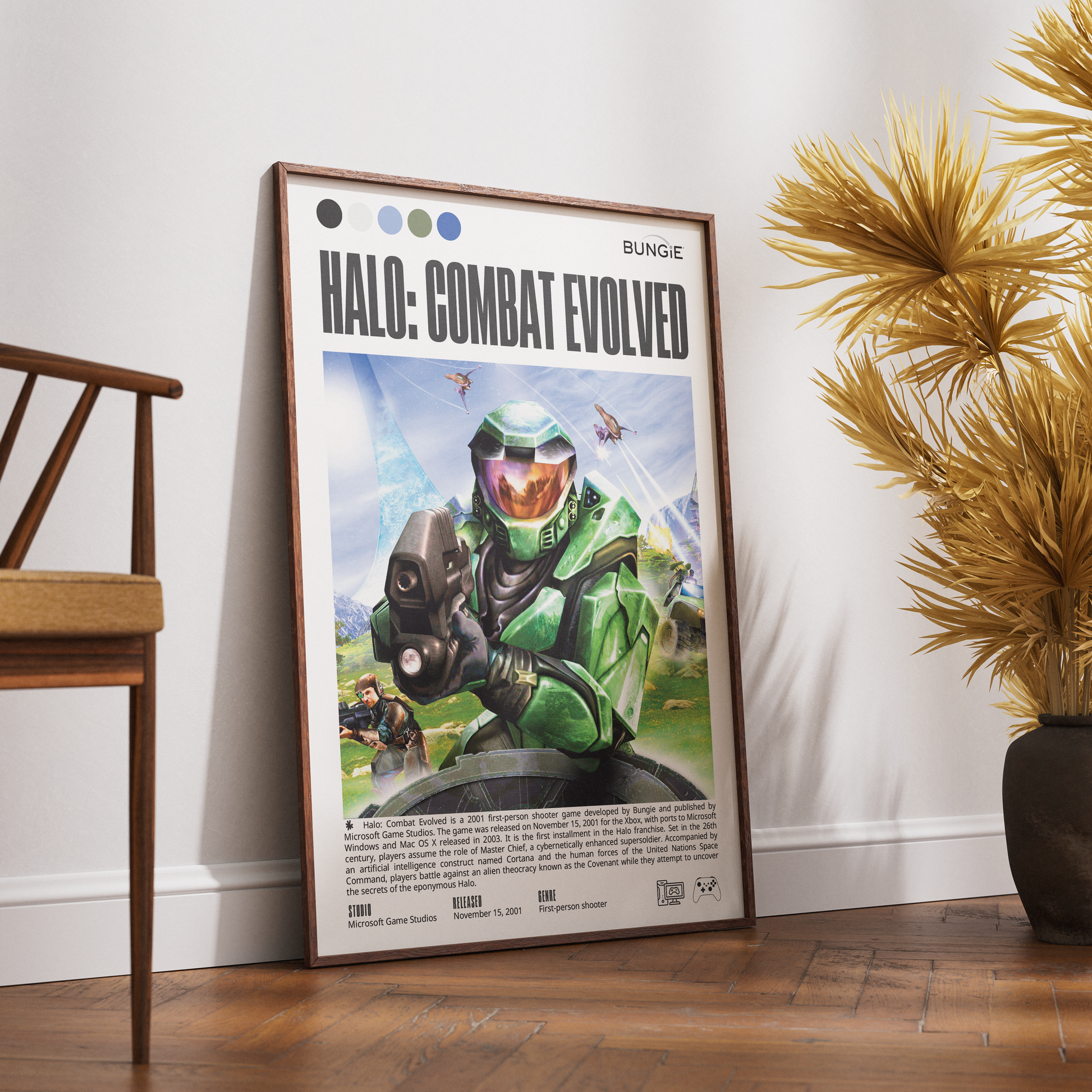 Halo Combat Evolved 2001 FPS poster — Master Chief Cortana Covenant Halo ring Xbox classic wall art print UK