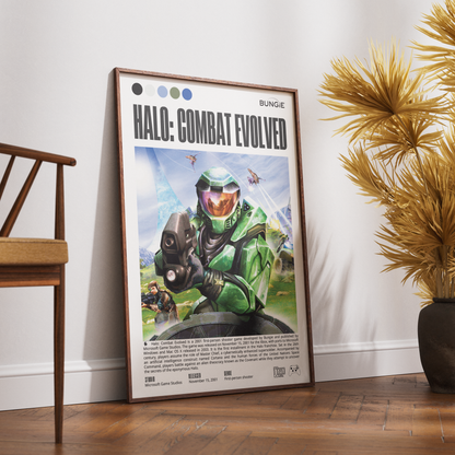 Halo Combat Evolved 2001 FPS poster — Master Chief Cortana Covenant Halo ring Xbox classic wall art print UK