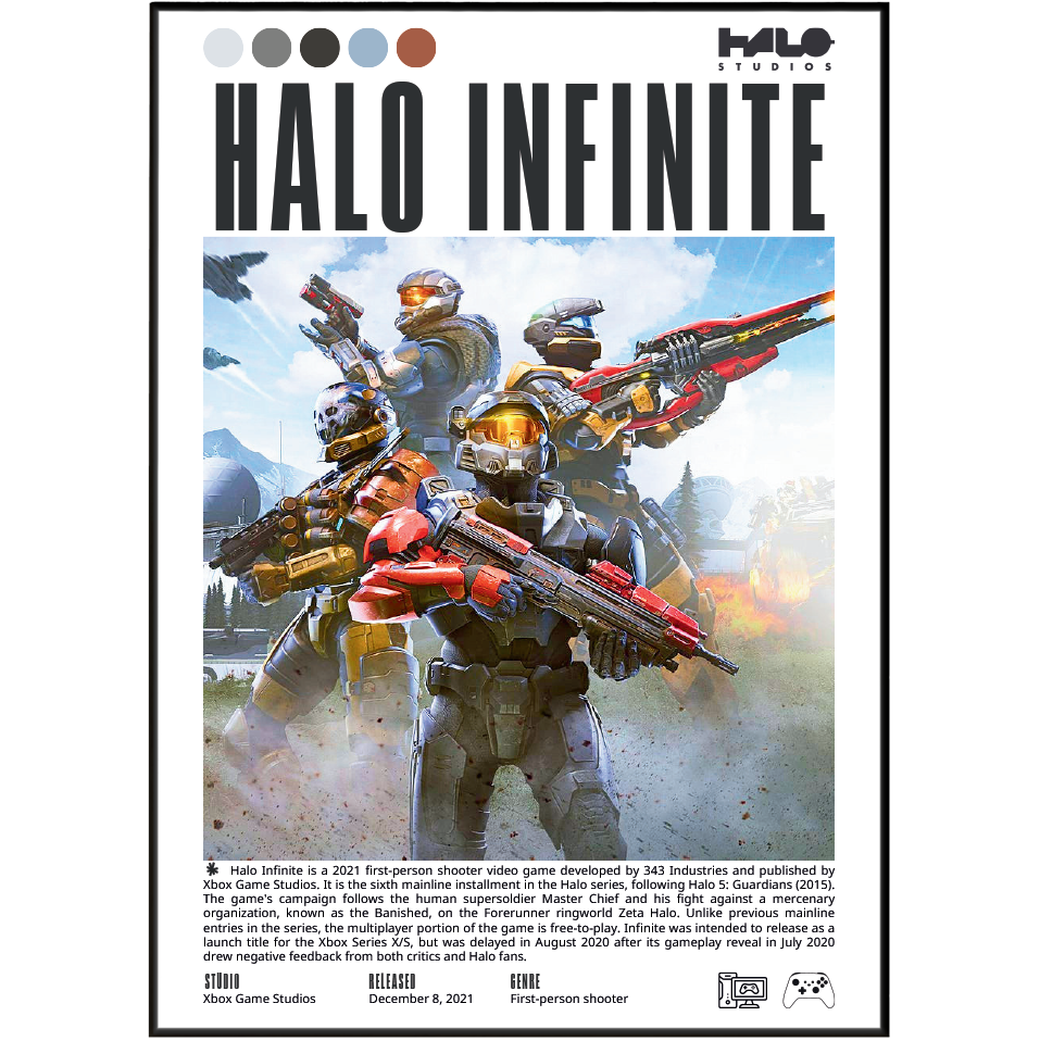 Halo Infinite 2021 FPS poster — Master Chief Banished Zeta Halo grappleshot wall art print UK