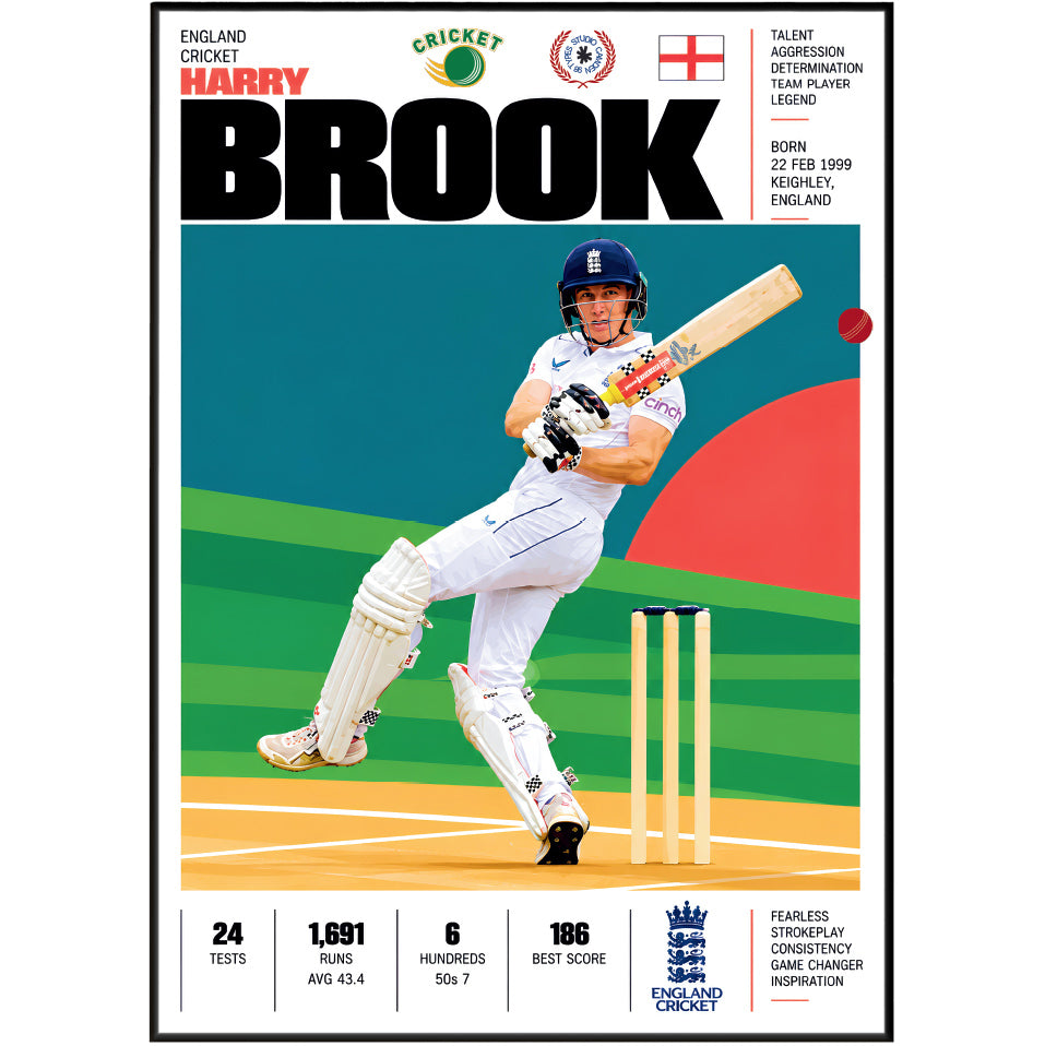 Harry Brook cricket poster wall art print by 98types