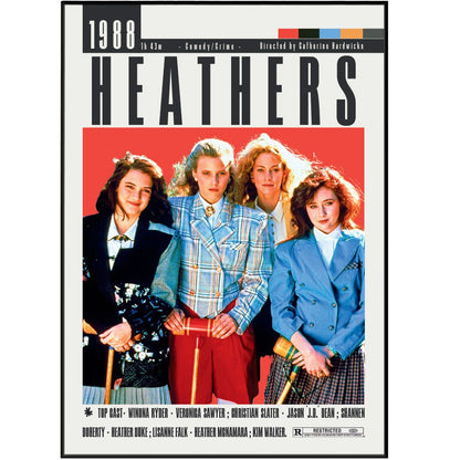 Heathers 1988 cult film poster — Winona Ryder Christian Slater dark comedy minimalist wall art print UK
