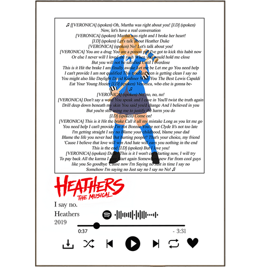 Heathers I Say No The Musical song lyrics art print poster UK