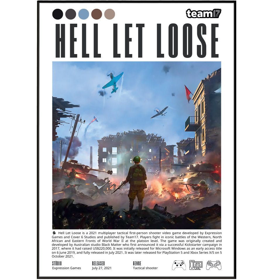 Hell Let Loose 2021 game poster — Black Matter WW2 tactical FPS 50v50 wall art print UK - 98types