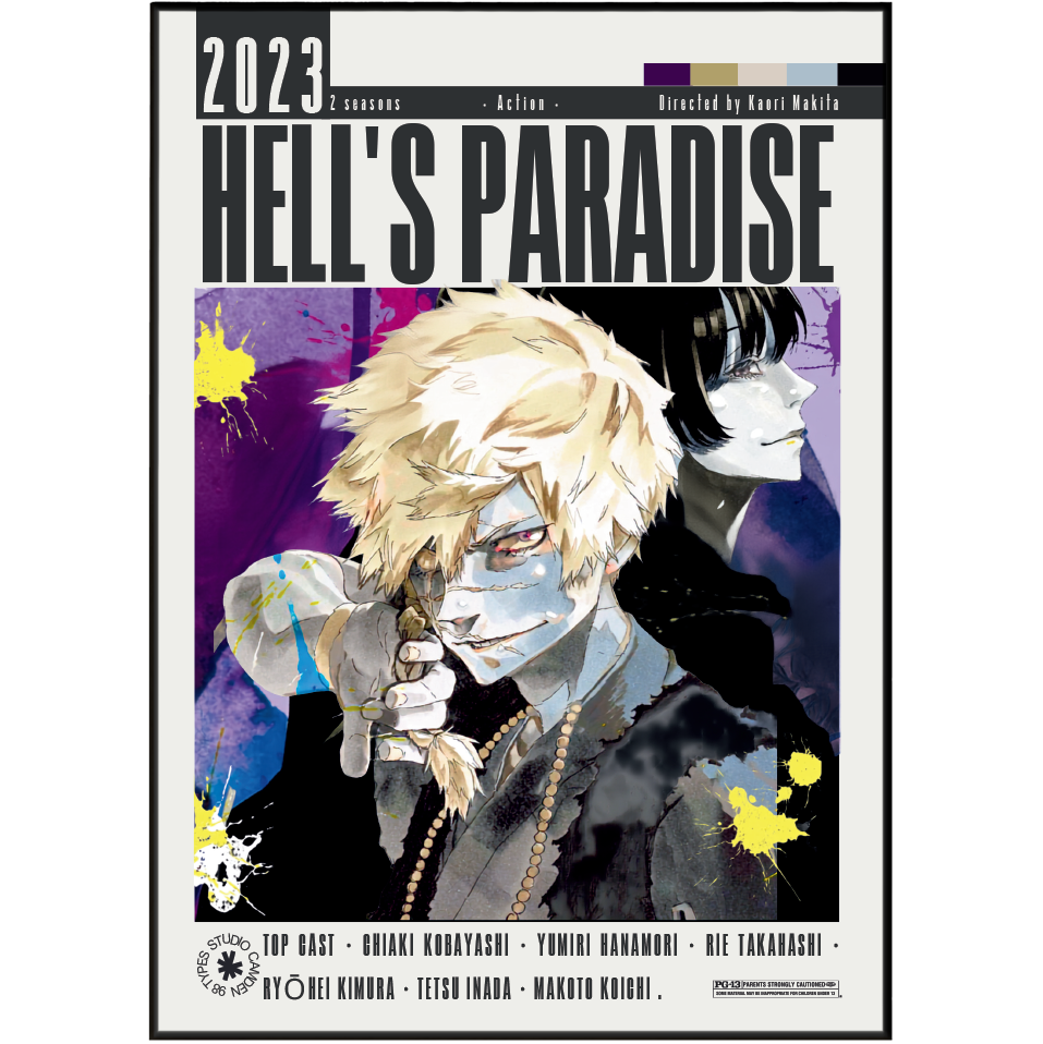 Manga volume cover for Hell's Paradise, showing two illustrated characters against a purple and black background with the title 'HELL'S PARADISE' and '2023' at the top.