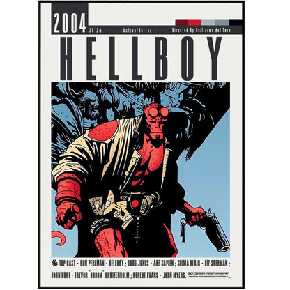 Hellboy 2004 horror action film poster — Guillermo del Toro Ron Perlman BPRD demon wall art print UK
