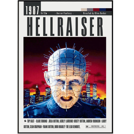 Hellraiser 1987 horror film poster — Clive Barker Pinhead Cenobites Lemarchand's box wall art print UK
