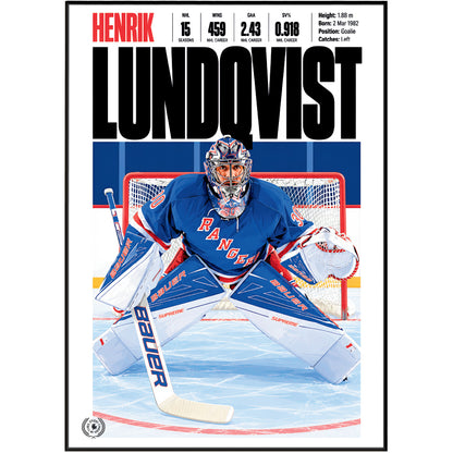 Henrik Lundqvist poster, New York Rangers NHL ice hockey wall art print in a bedroom - 98types