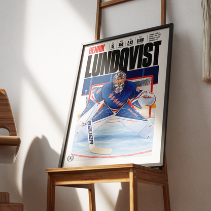 Henrik Lundqvist poster, New York Rangers NHL ice hockey wall art print in a bedroom - 98types