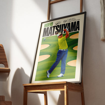 Hideki Matsuyama poster, Japanese golf wall art print in a home office - 98types