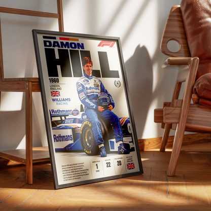 Damon Hill 1996 world champion Formula 1 poster – retro F1 wall art