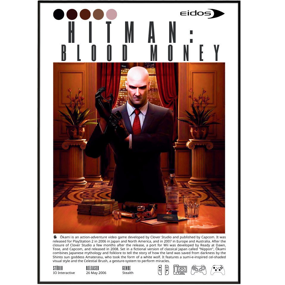 Hitman Blood Money 2006 game poster — IO Interactive Agent 47 assassination stealth wall art print UK - 98types