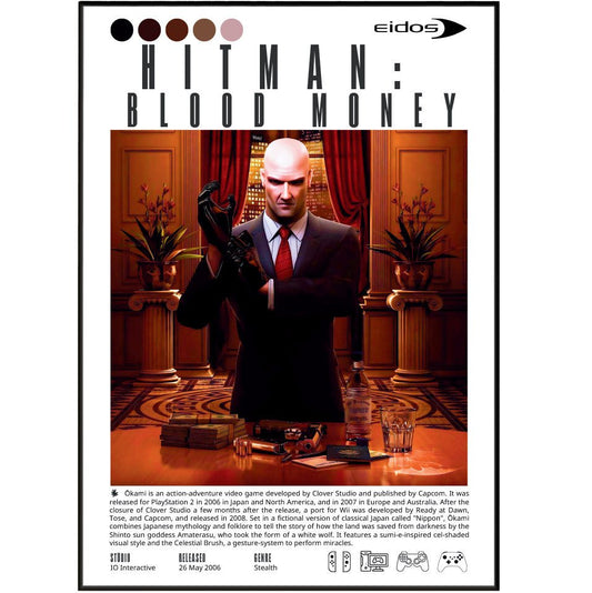 Hitman Blood Money 2006 game poster — IO Interactive Agent 47 assassination stealth wall art print UK - 98types