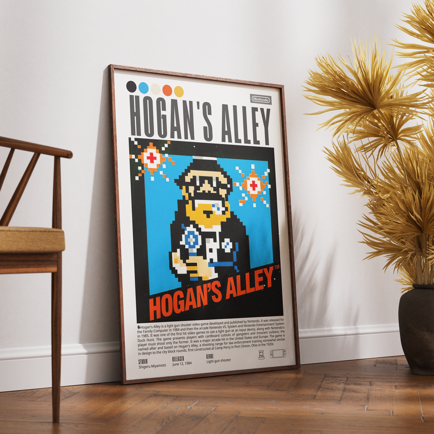 Hogan's Alley 1984 retro game poster — Nintendo NES Zapper shooting gallery wall art print UK