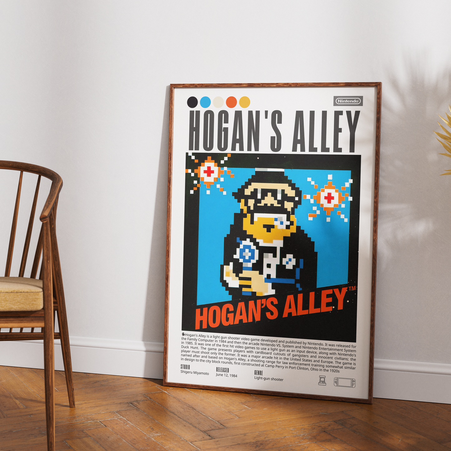 Hogan's Alley 1984 retro game poster — Nintendo NES Zapper shooting gallery wall art print UK