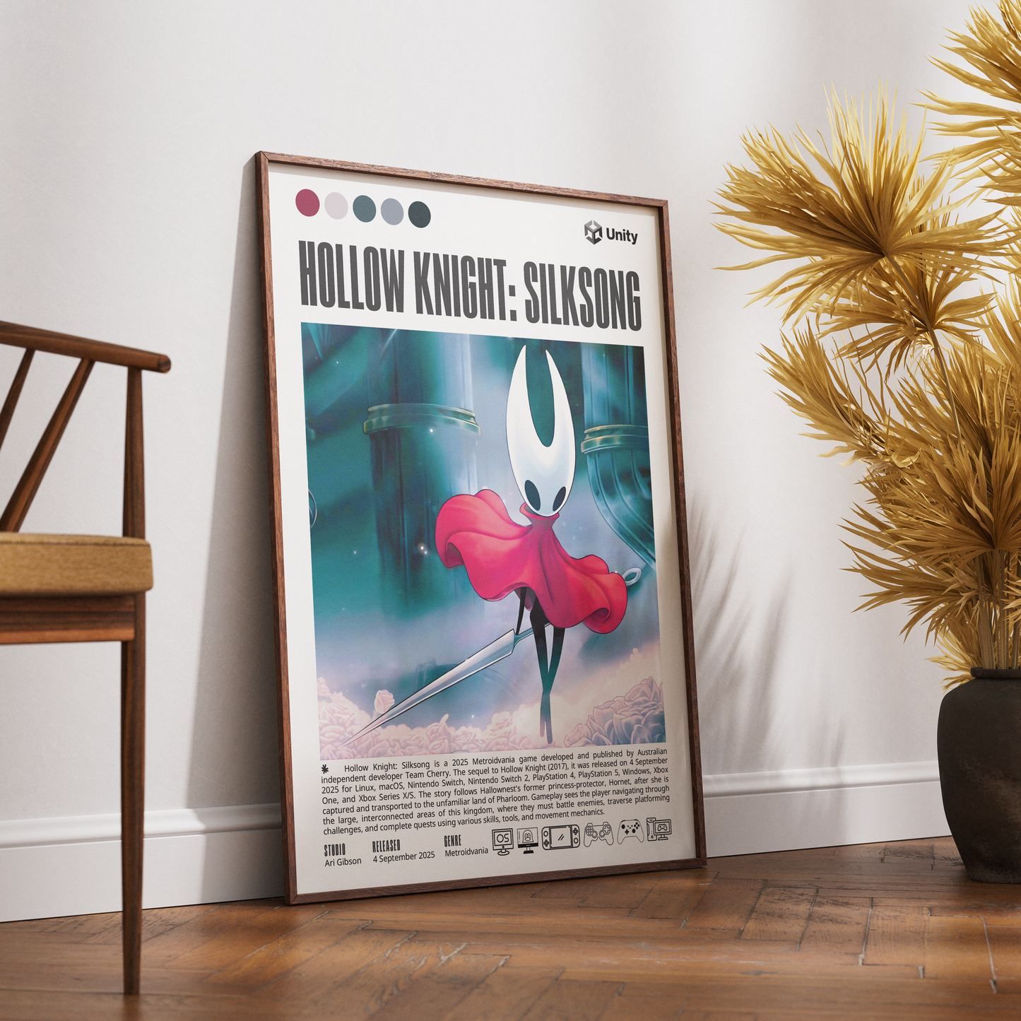 Hollow Knight Silksong video game poster — Team Cherry Hornet metroidvania wall art print UK
