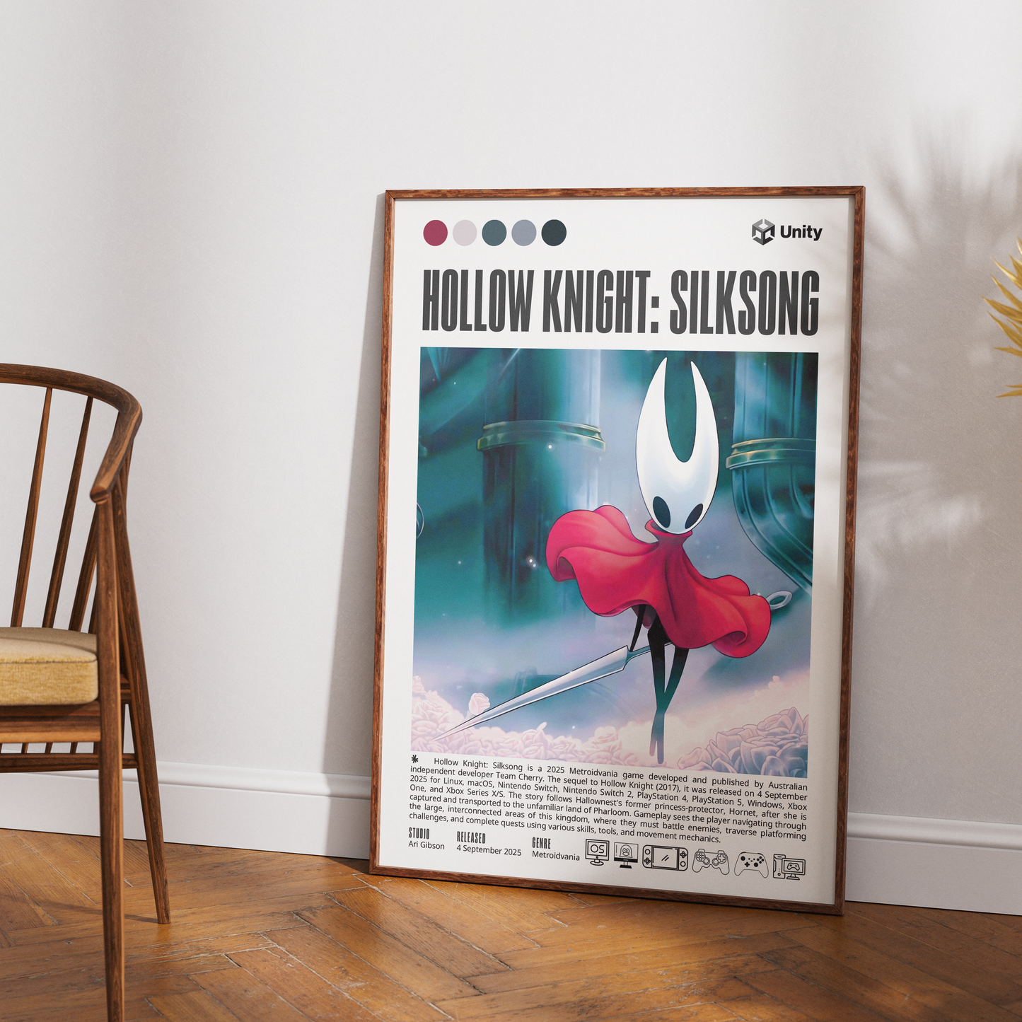 Hollow Knight Silksong video game poster — Team Cherry Hornet metroidvania wall art print UK
