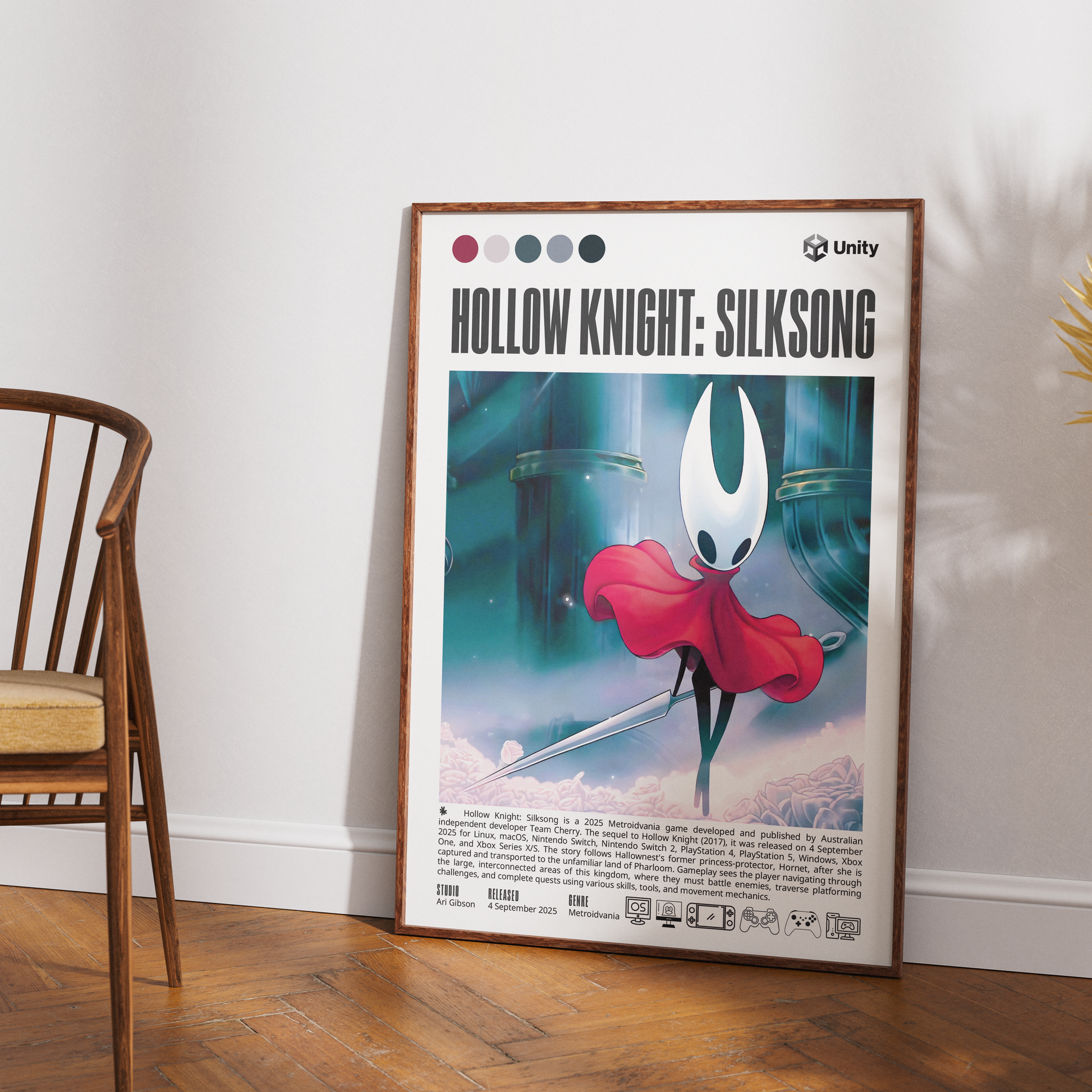Hollow Knight Silksong video game poster — Team Cherry Hornet metroidvania wall art print UK
