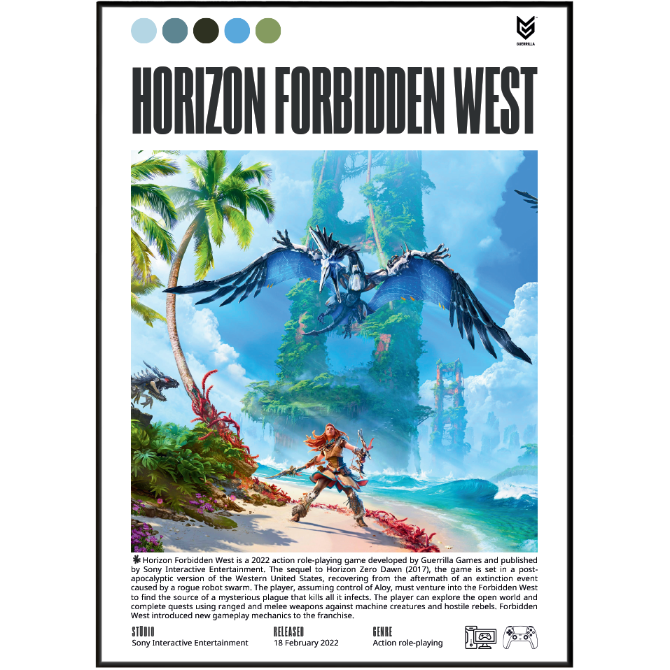 Horizon Forbidden West 2022 action adventure poster — Aloy Pacific West Coast Machines sequel wall art print UK

