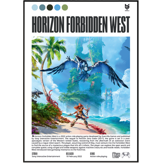 Horizon Forbidden West 2022 action adventure poster — Aloy Pacific West Coast Machines sequel wall art print UK
