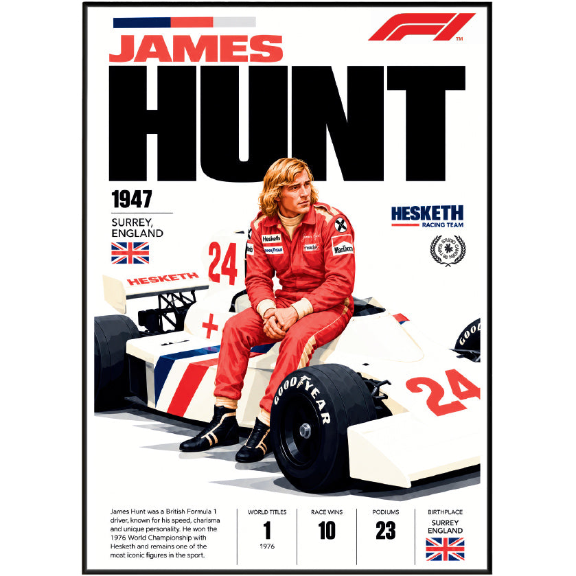 James Hunt 1976 world champion vintage Formula 1 poster by 98types