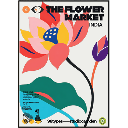 The Flower Market India Sacred Lotus botanical poster print UK — national flower ancient symbol graphic wall art 260gsm printed in England Camden Market