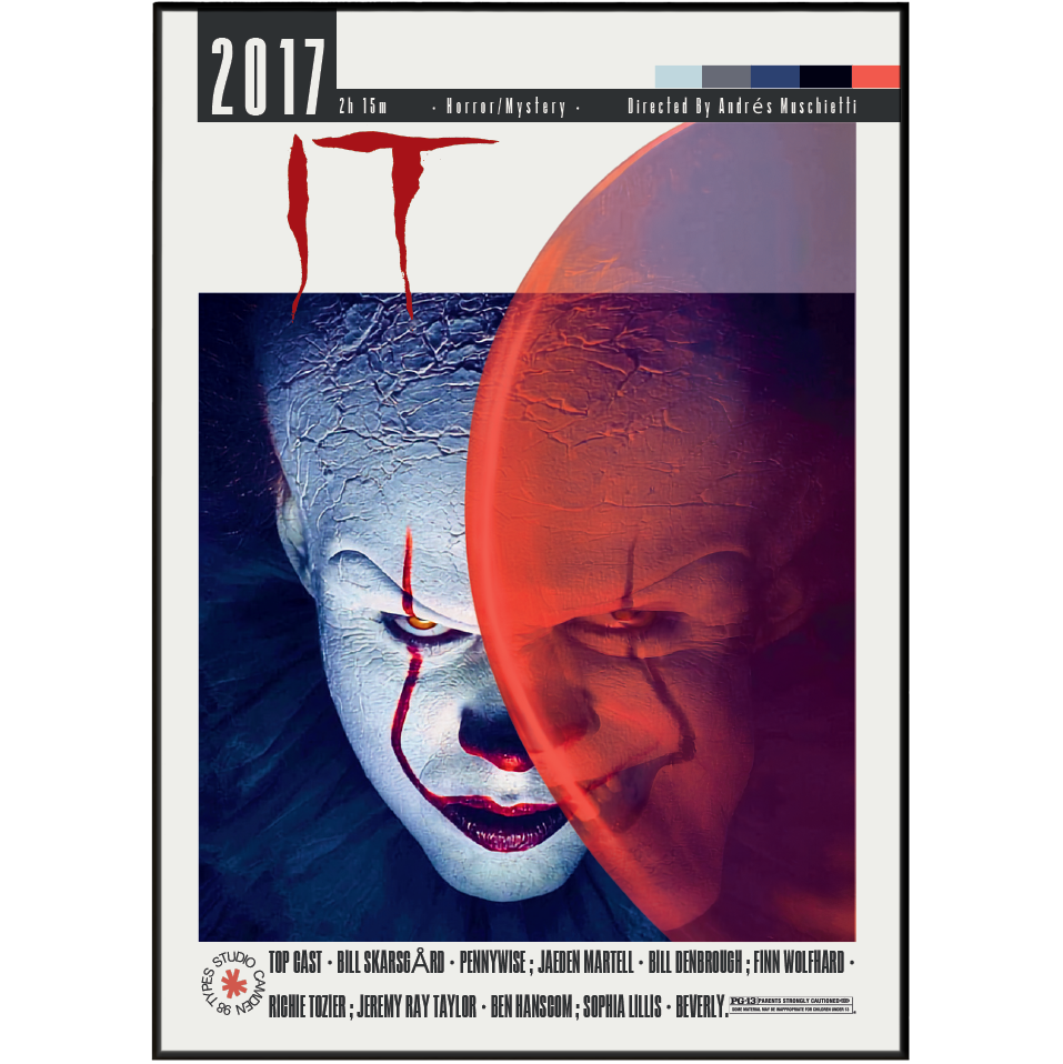 IT 2017 Andy Muschietti film poster print UK — Bill Skarsgard Pennywise Dancing Clown Stephen King horror wall art 260gsm printed in England Camden Market
