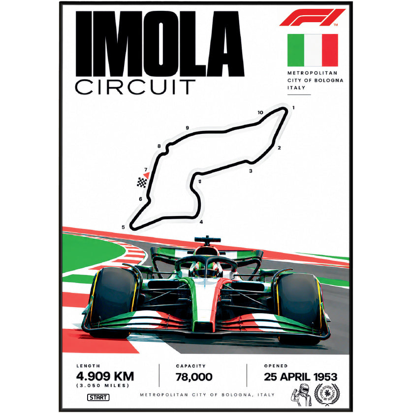 Imola Autodromo Enzo e Dino Ferrari F1 track poster by 98types