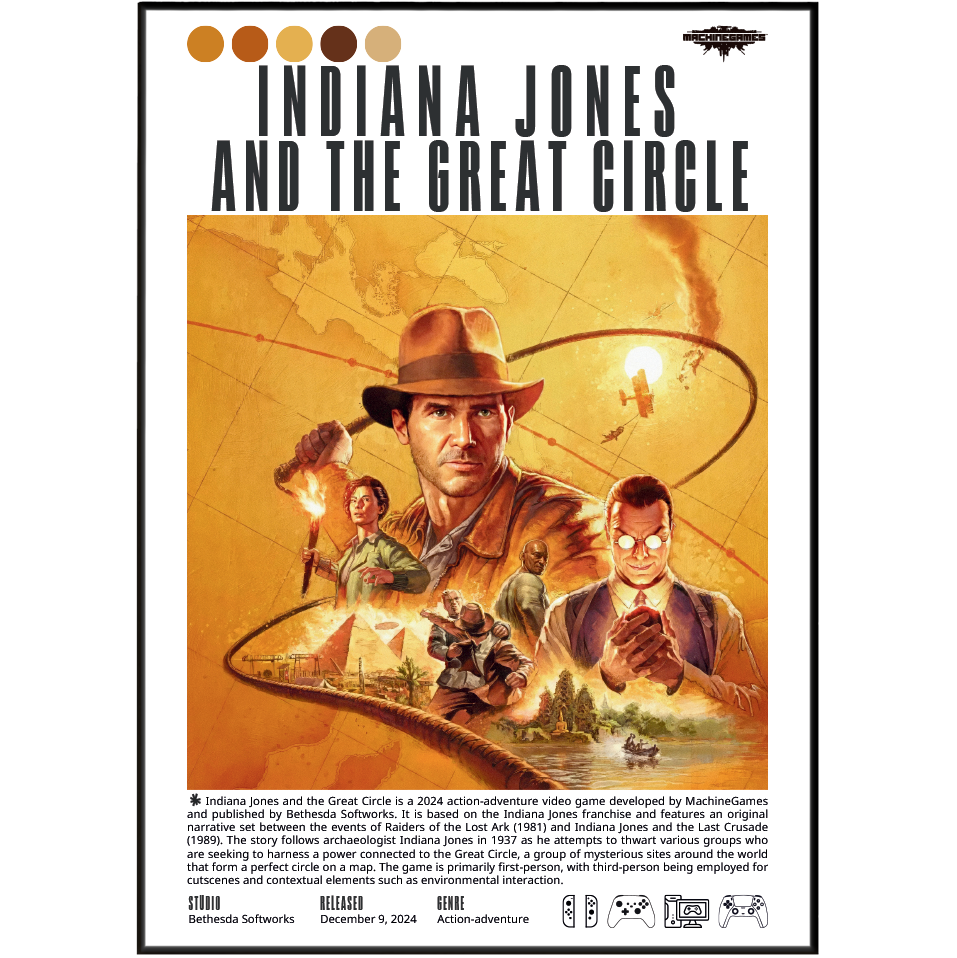 Indiana Jones and the Great Circle 2024 poster — MachineGames Harrison Ford Indy adventure wall art print UK
