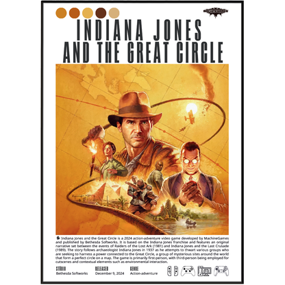 Indiana Jones and the Great Circle 2024 poster — MachineGames Harrison Ford Indy adventure wall art print UK
