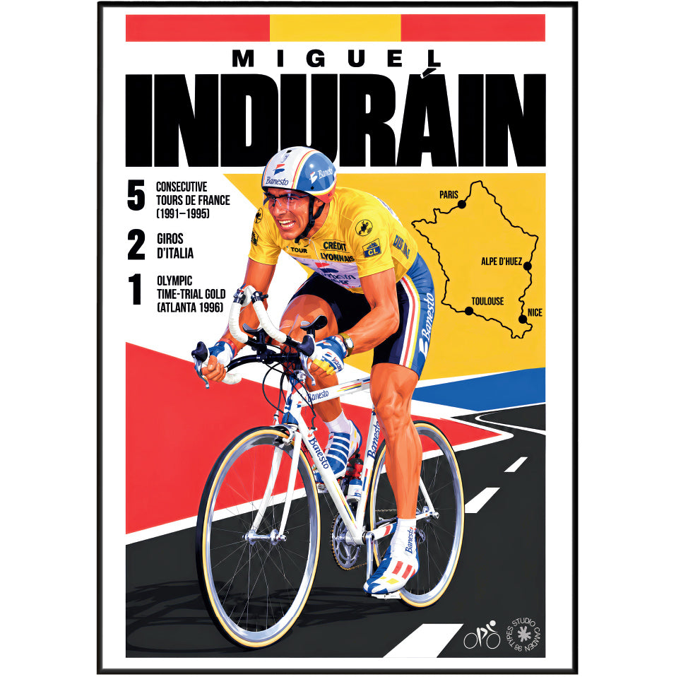 Miguel Induráin poster, Spanish cycling wall art print in a pain cave - 98types