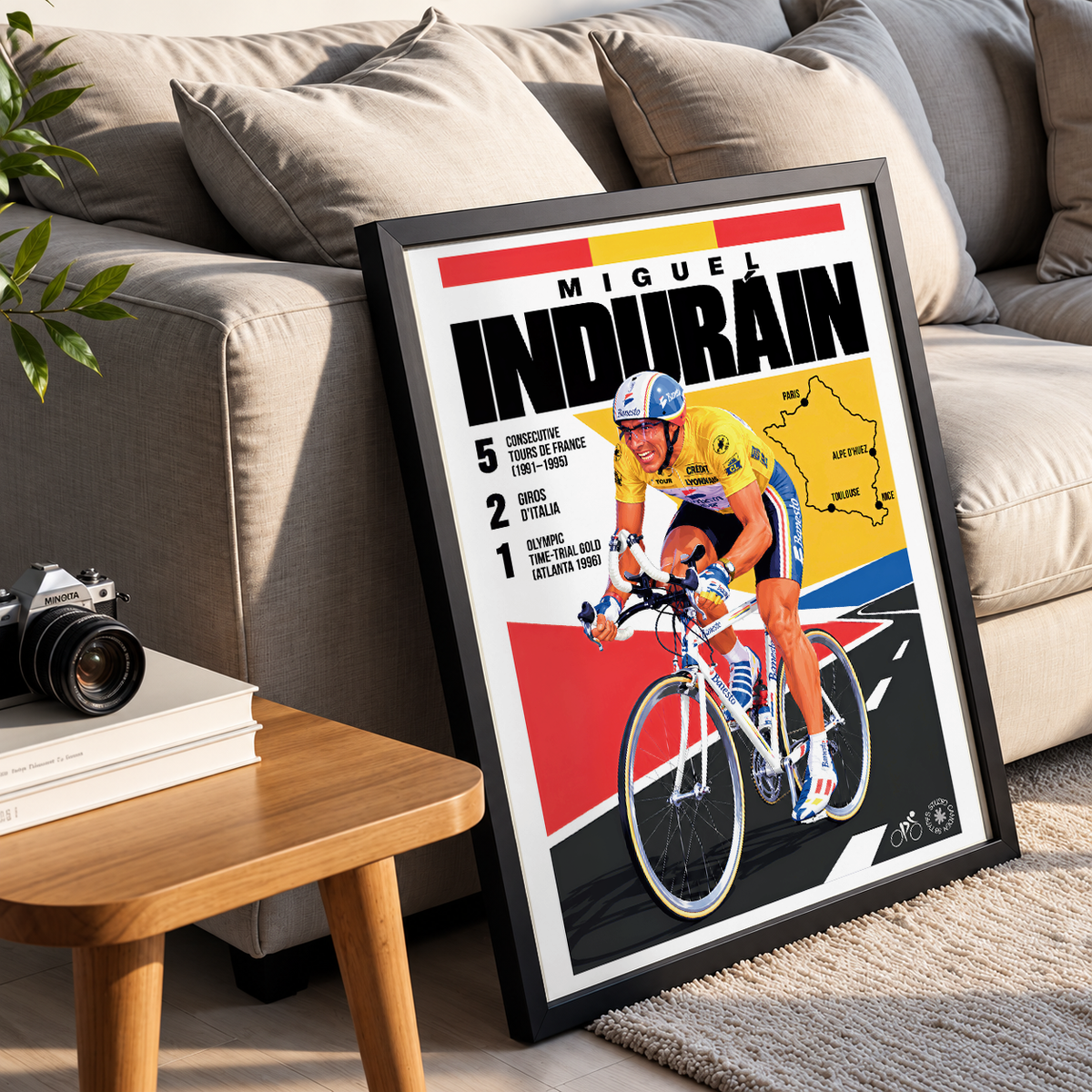 Miguel Induráin poster, Spanish cycling wall art print in a pain cave - 98types