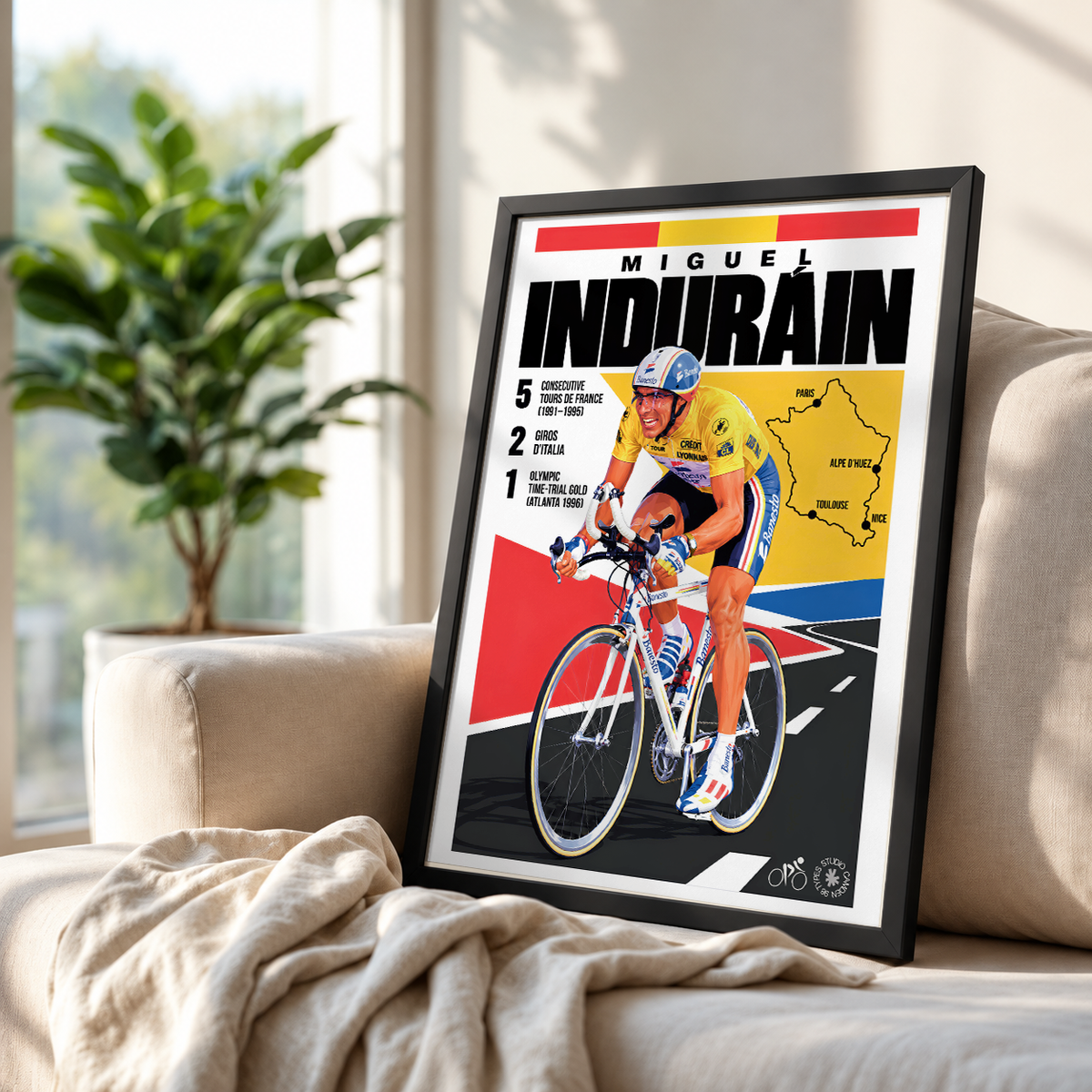 Miguel Induráin poster, Spanish cycling wall art print in a pain cave - 98types