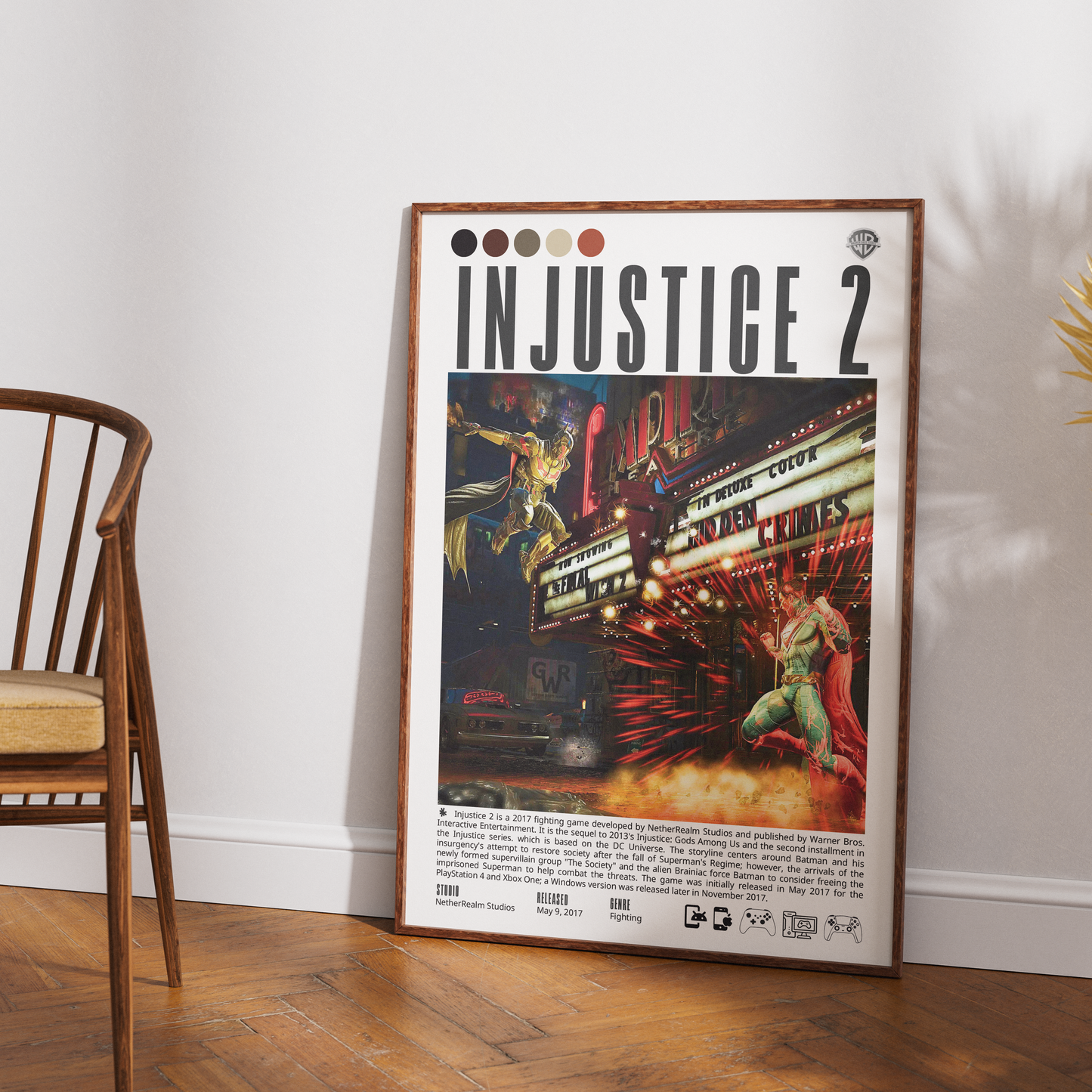 Injustice 2 2017 fighting poster — Batman Superman Brainiac DC super heroes gear system wall art print UK
