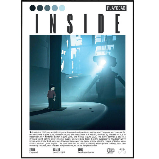 Inside 2016 game poster — Playdead boy dystopian platformer puzzle wall art print UK - 98types