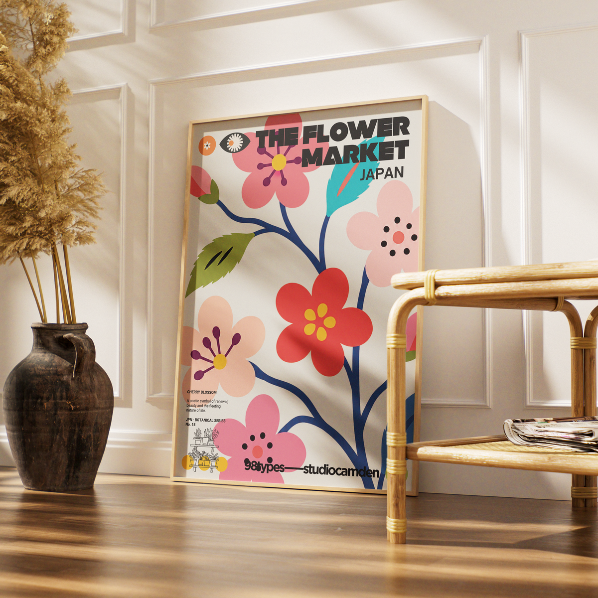 The Flower Market Japan Cherry Blossom Sakura botanical poster print UK — national symbol graphic wall art 260gsm printed in England Camden Market