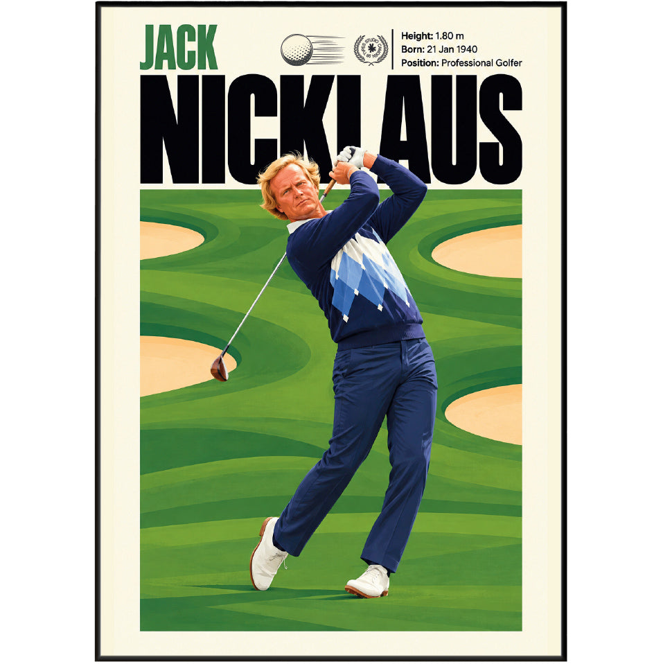 Jack Nicklaus poster, American golf wall art print in a study - 98types