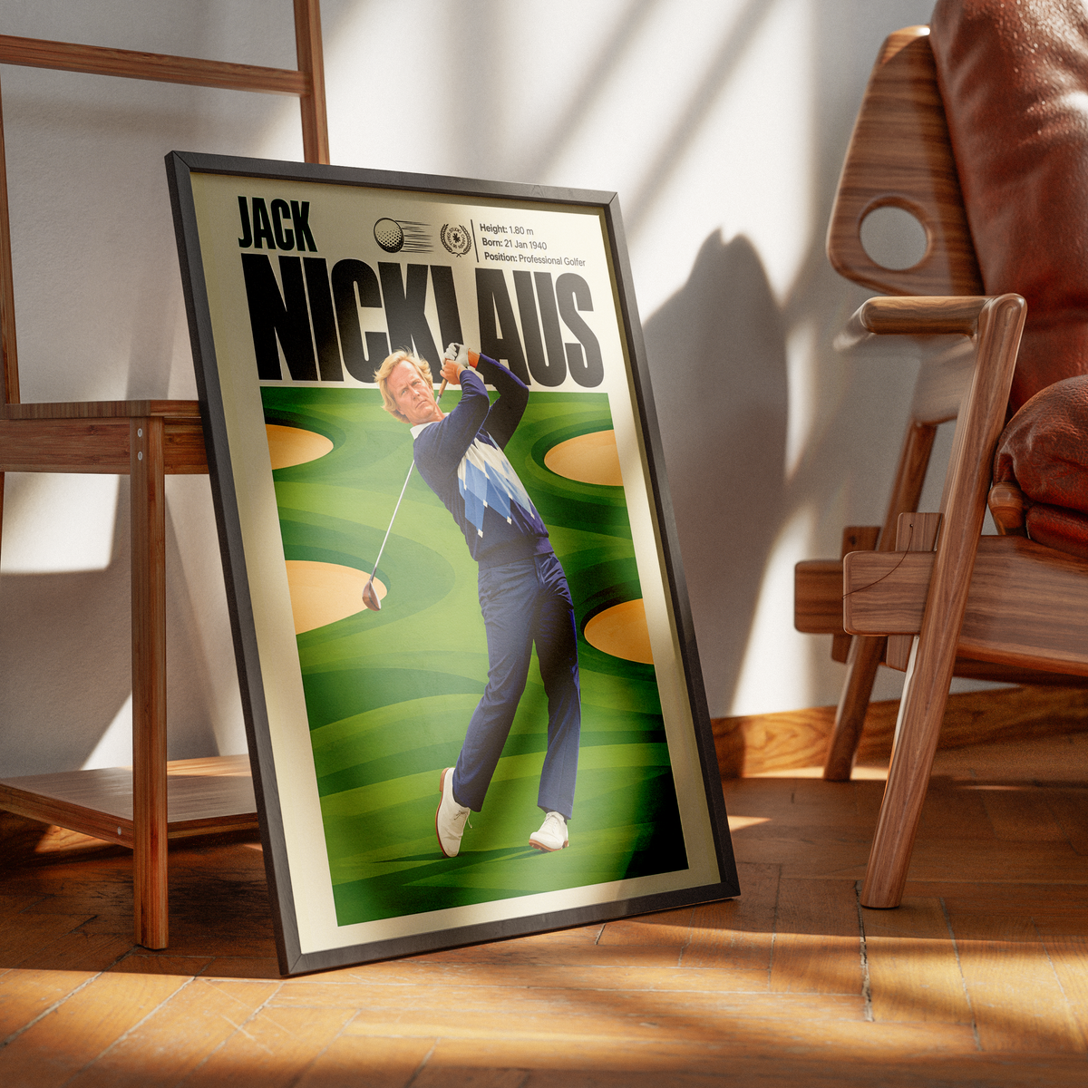 Jack Nicklaus poster, American golf wall art print in a study - 98types