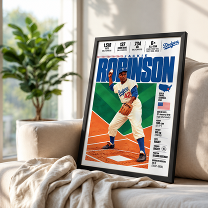 Jackie Robinson poster, Brooklyn Dodgers baseball wall art print in a bedroom - 98types