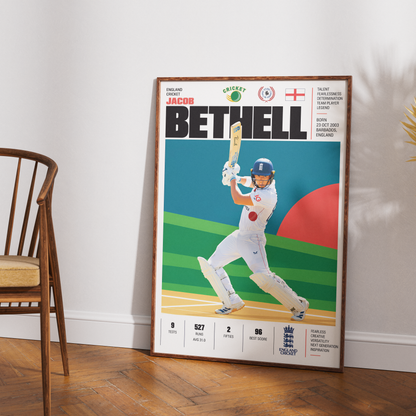 Jacob Bethell cricket poster wall art print by 98types