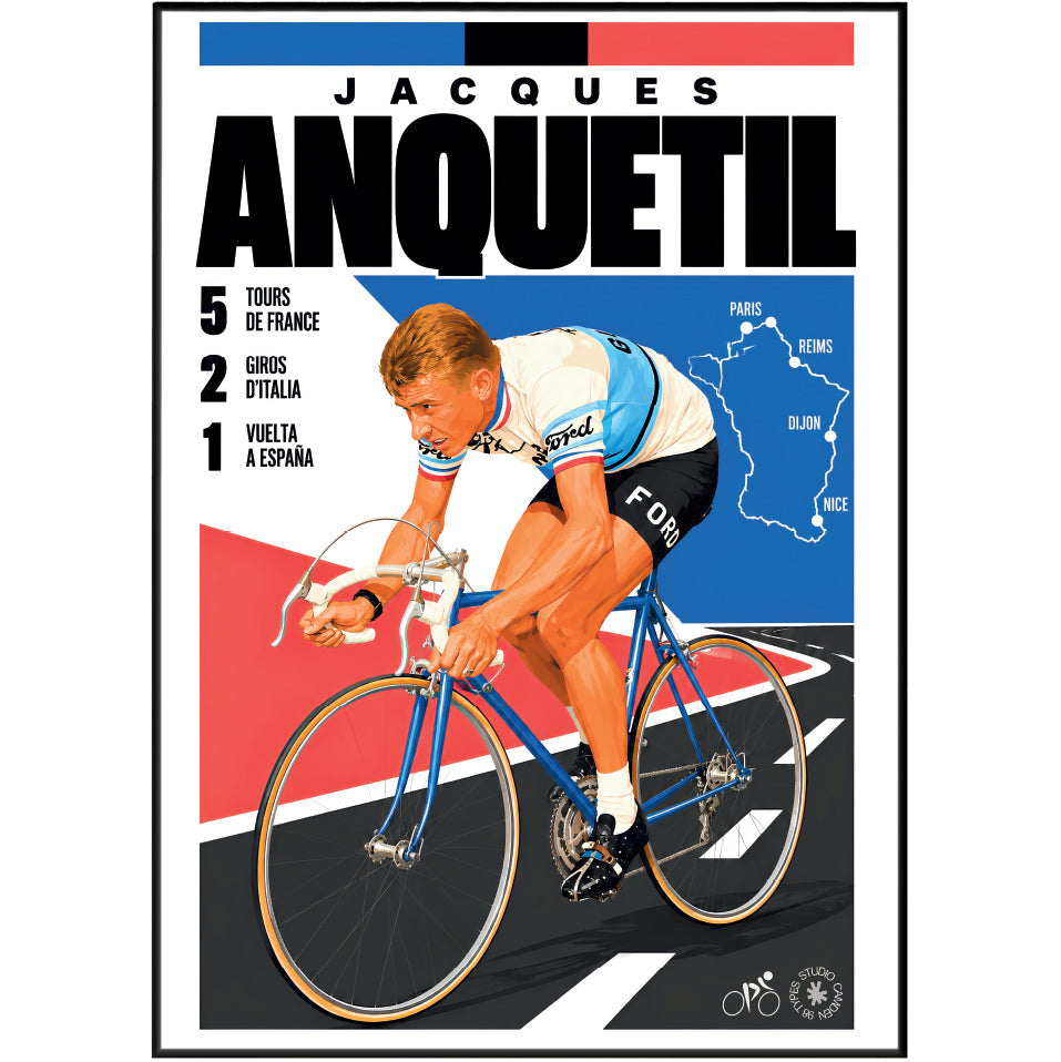 Jacques Anquetil poster, French cycling wall art print in a pain cave - 98types