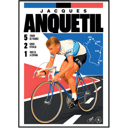 Jacques Anquetil poster, French cycling wall art print in a pain cave - 98types