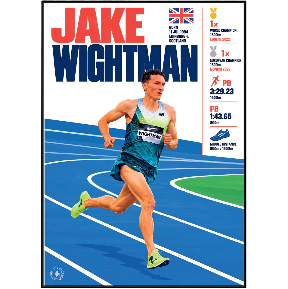 Jake Wightman athletics poster wall art print by 98types