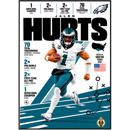 Jalen Hurts poster, Philadelphia Eagles NFL wall art print in a boy's bedroom - 98types