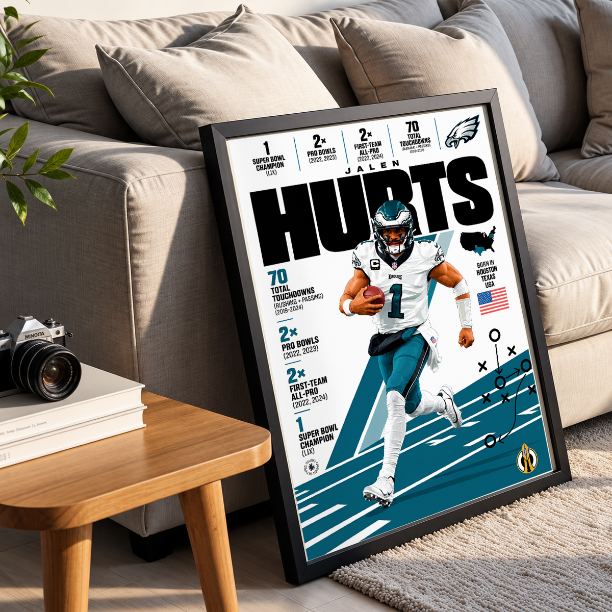 Jalen Hurts poster, Philadelphia Eagles NFL wall art print in a boy's bedroom - 98types