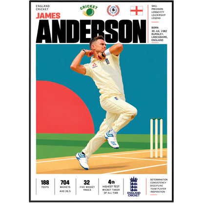 James Anderson cricket poster wall art print by 98types
