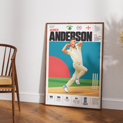 James Anderson cricket poster wall art print by 98types