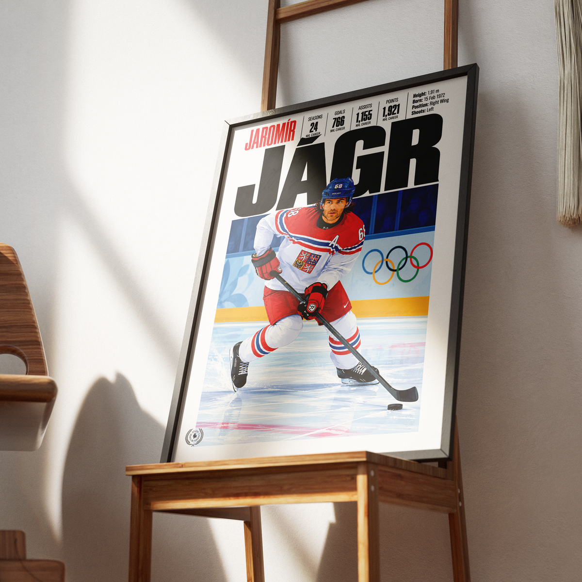 Jaromír Jágr poster, Pittsburgh Penguins NHL ice hockey wall art print in a games room - 98types